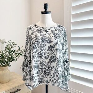 WHBM Floral Print Blouse with Flounce Bell Sleeves Size 12